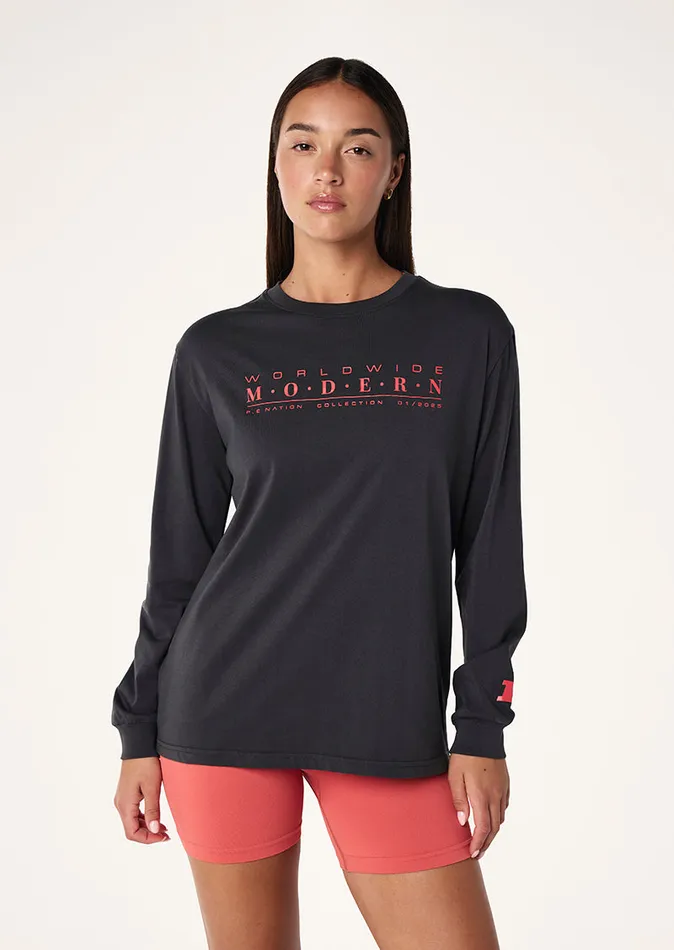 Women STREAMLINE LONG SLEEVE TOP IN WASHED BLACK LongSleeveTops PE Nation