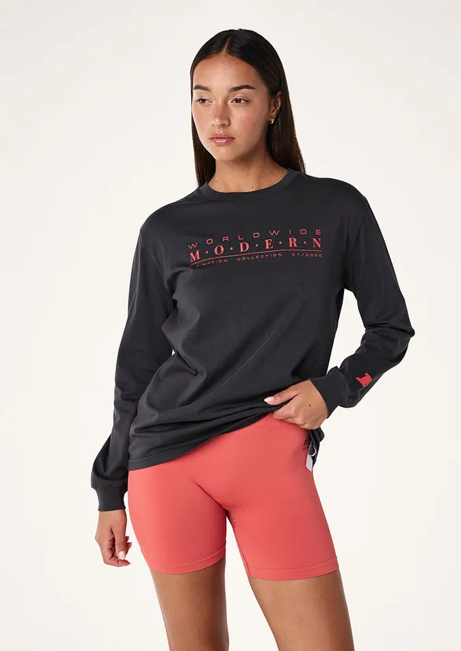 Women STREAMLINE LONG SLEEVE TOP IN WASHED BLACK LongSleeveTops PE Nation