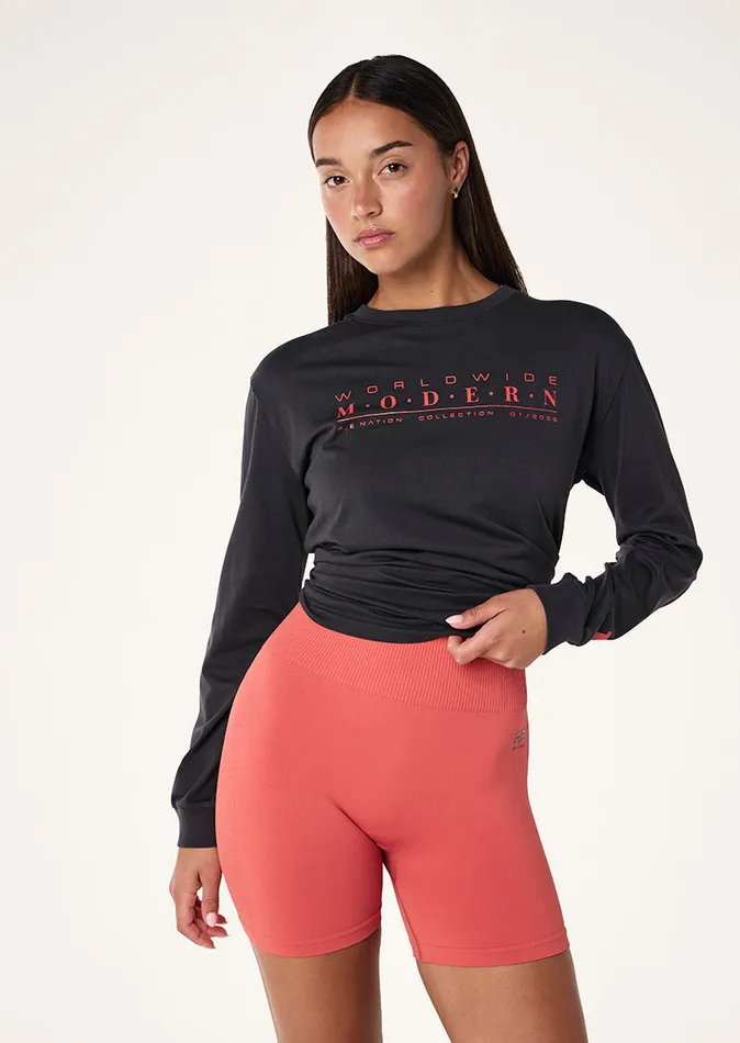 Women STREAMLINE LONG SLEEVE TOP IN WASHED BLACK LongSleeveTops PE Nation