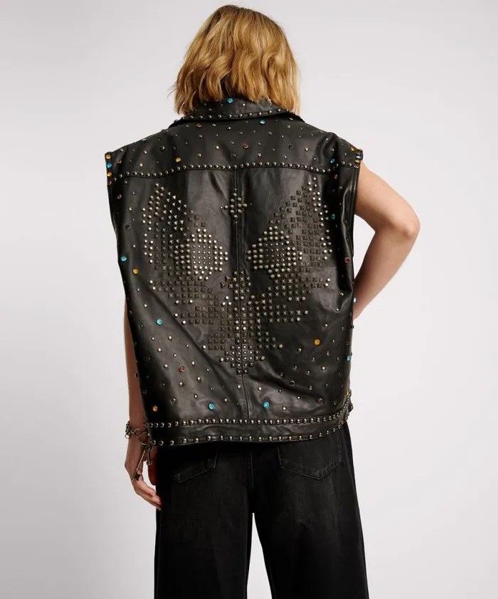 Women STUDDED JEWEL LEATHER EAGLE PUNK SLEEVELESS JACKET One Teaspoon Jackets Women STUDDED JEWEL LEATHER EAGLE PUNK SLEEVELESS JACKET One Teaspoon Jackets