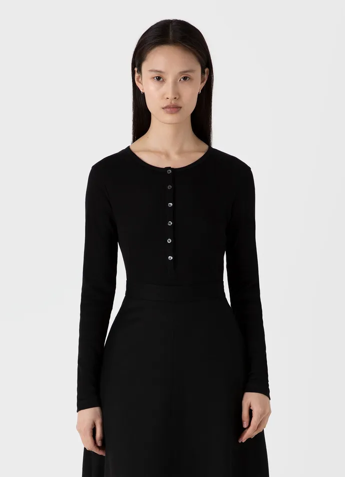 Women Tshirts and Tops ussunspel Rib Henley Black