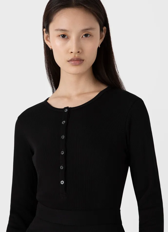 Women Tshirts and Tops ussunspel Rib Henley Black