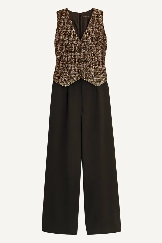 Women TAILORED JUMPSUIT WITH TWEED VEST Elderberry Multiblack Donna Karan New York Dresses And Jumpsuits Women TAILORED JUMPSUIT WITH TWEED VEST Elderberry Multiblack Donna Karan New York Dresses And Jumpsuits