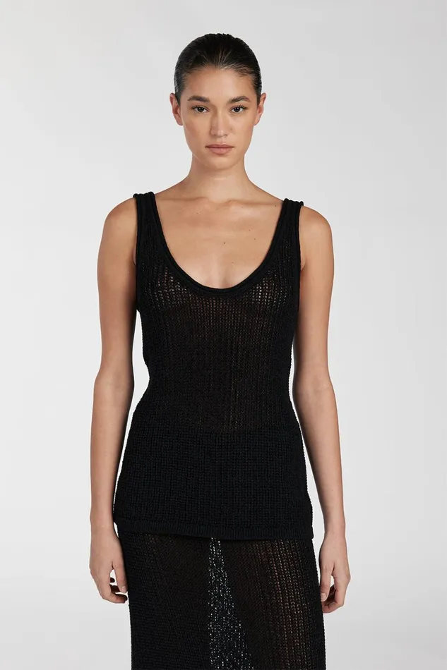 Women Tanks DISSH MARGOT BLACK SCOOP CROCHET TANK