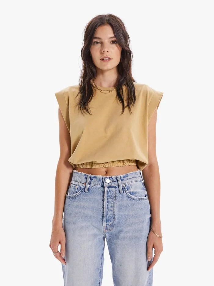Women Tees Mother Denim The Swiper Crop Dark Yellow