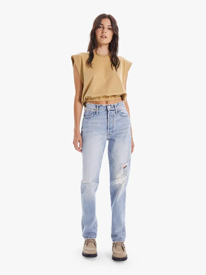 Women Tees Mother Denim The Swiper Crop Dark Yellow