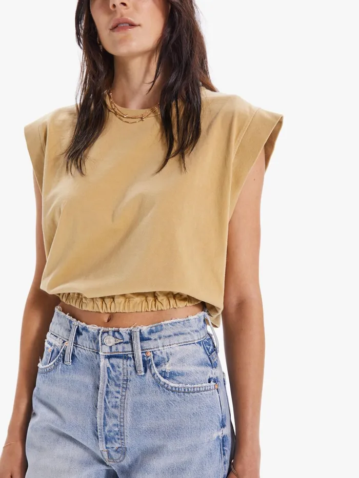Women Tees Mother Denim The Swiper Crop Dark Yellow