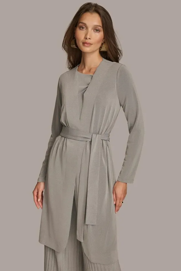 Women TIE WAIST CARDIGAN Heather Iron Donna Karan New York Sweaters And Tops