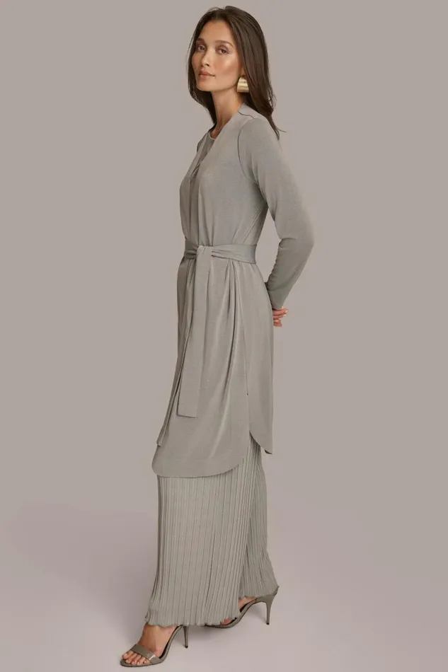 Women TIE WAIST CARDIGAN Heather Iron Donna Karan New York Sweaters And Tops