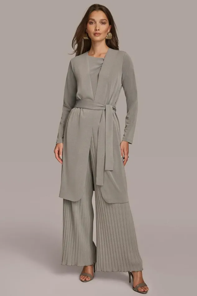 Women TIE WAIST CARDIGAN Heather Iron Donna Karan New York Sweaters And Tops