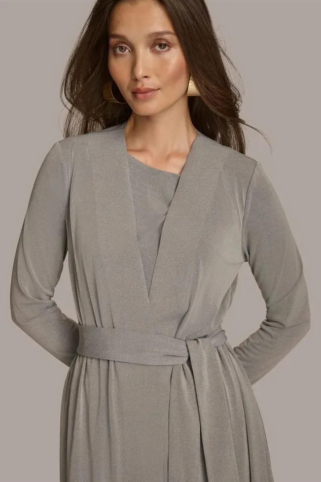 Women TIE WAIST CARDIGAN Heather Iron Donna Karan New York Sweaters And Tops