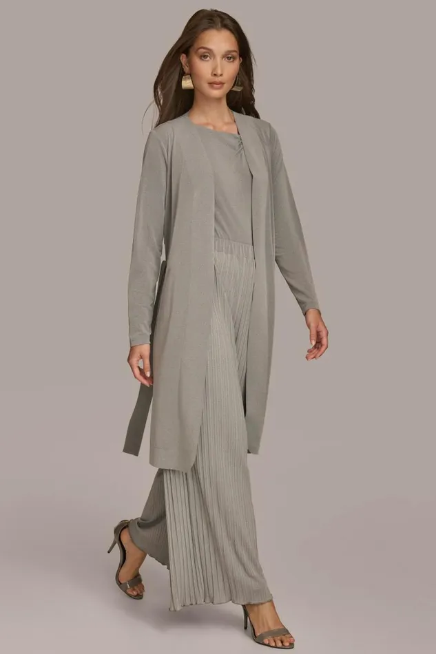 Women TIE WAIST CARDIGAN Heather Iron Donna Karan New York Sweaters And Tops