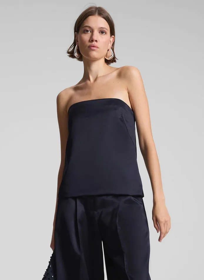 Women Tops ALC Ani Strapless Satin Top Deep Navy