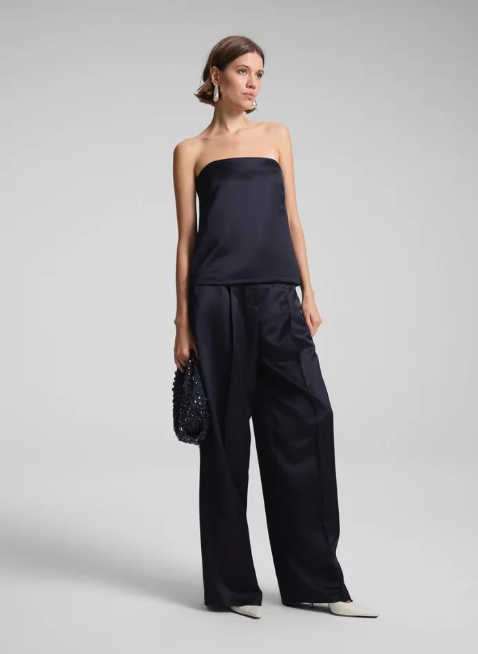 Women Tops ALC Ani Strapless Satin Top Deep Navy