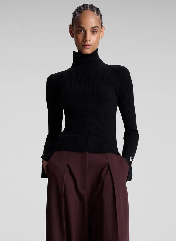 Women Tops ALC Jett Cable Knit Merino Turtleneck Top Black
