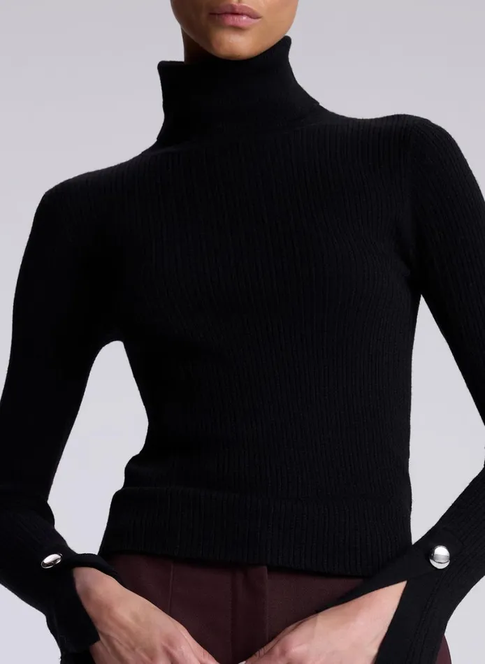 Women Tops ALC Jett Cable Knit Merino Turtleneck Top Black