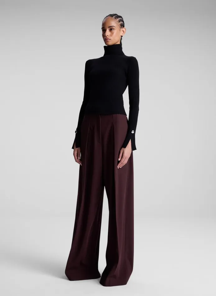 Women Tops ALC Jett Cable Knit Merino Turtleneck Top Black