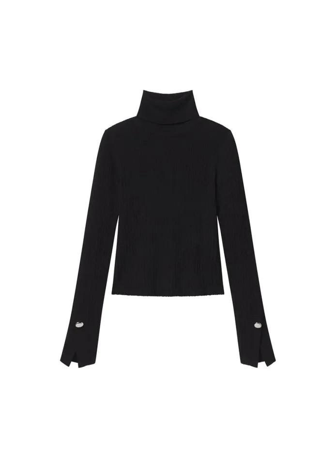 Women Tops ALC Jett Cable Knit Merino Turtleneck Top Black