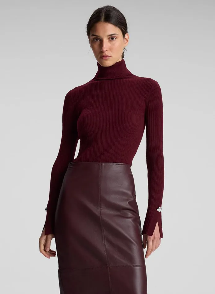 Women Tops ALC Jett Cable Knit Merino Turtleneck Top Burgundy