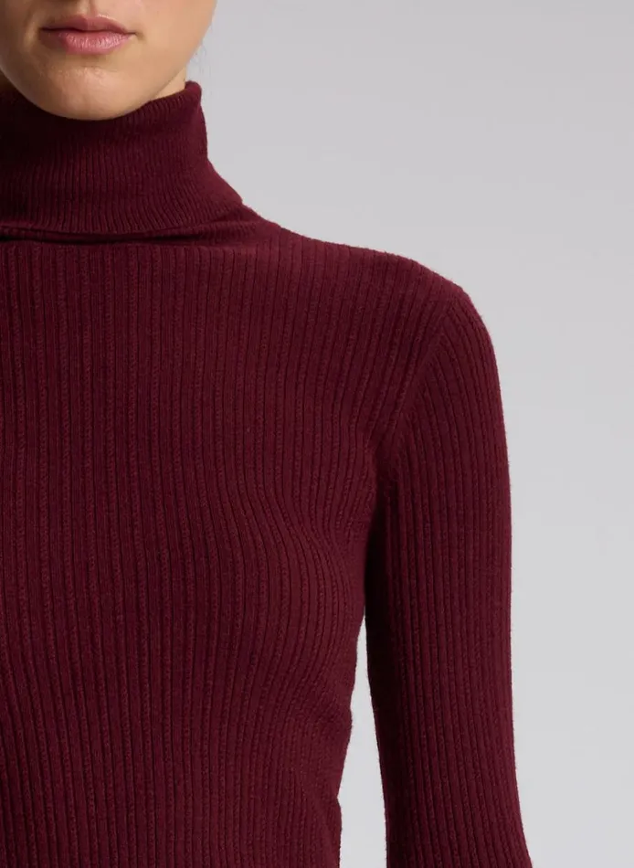Women Tops ALC Jett Cable Knit Merino Turtleneck Top Burgundy