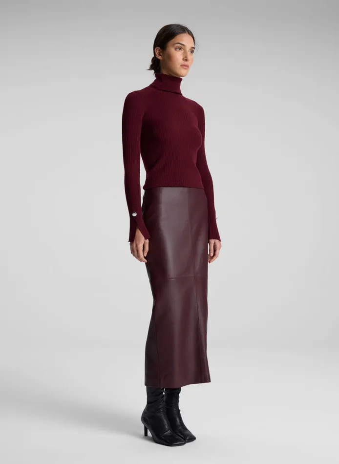Women Tops ALC Jett Cable Knit Merino Turtleneck Top Burgundy
