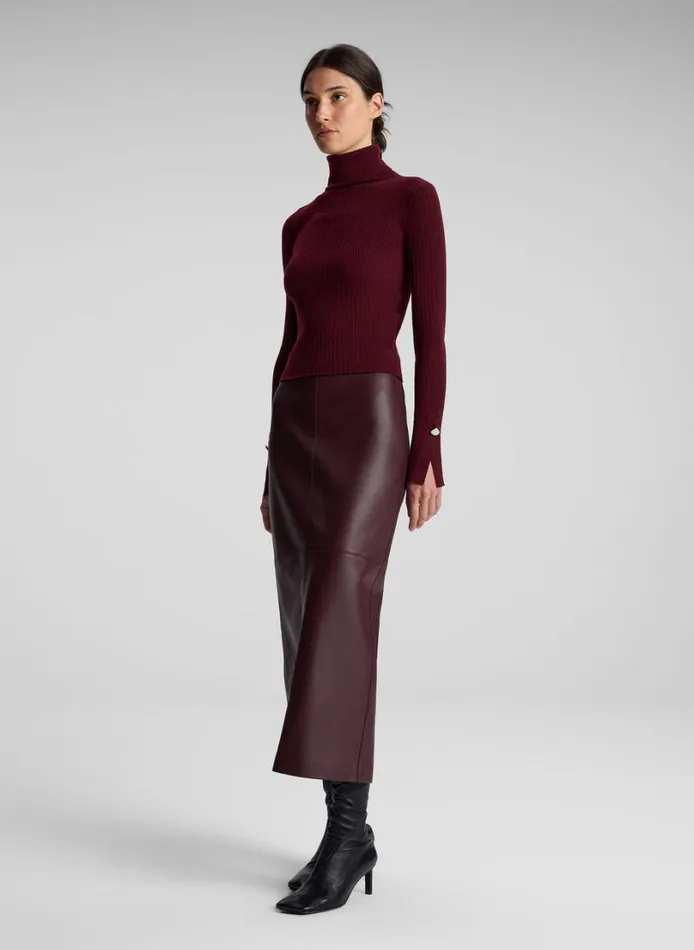 Women Tops ALC Jett Cable Knit Merino Turtleneck Top Burgundy