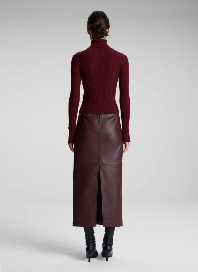 Women Tops ALC Jett Cable Knit Merino Turtleneck Top Burgundy