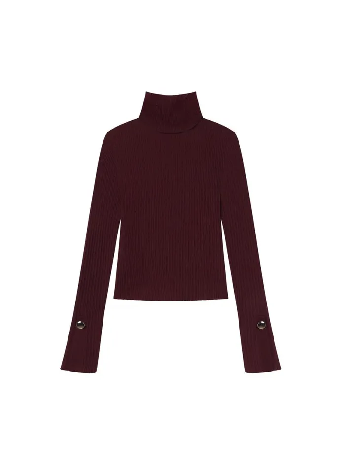 Women Tops ALC Jett Cable Knit Merino Turtleneck Top Burgundy