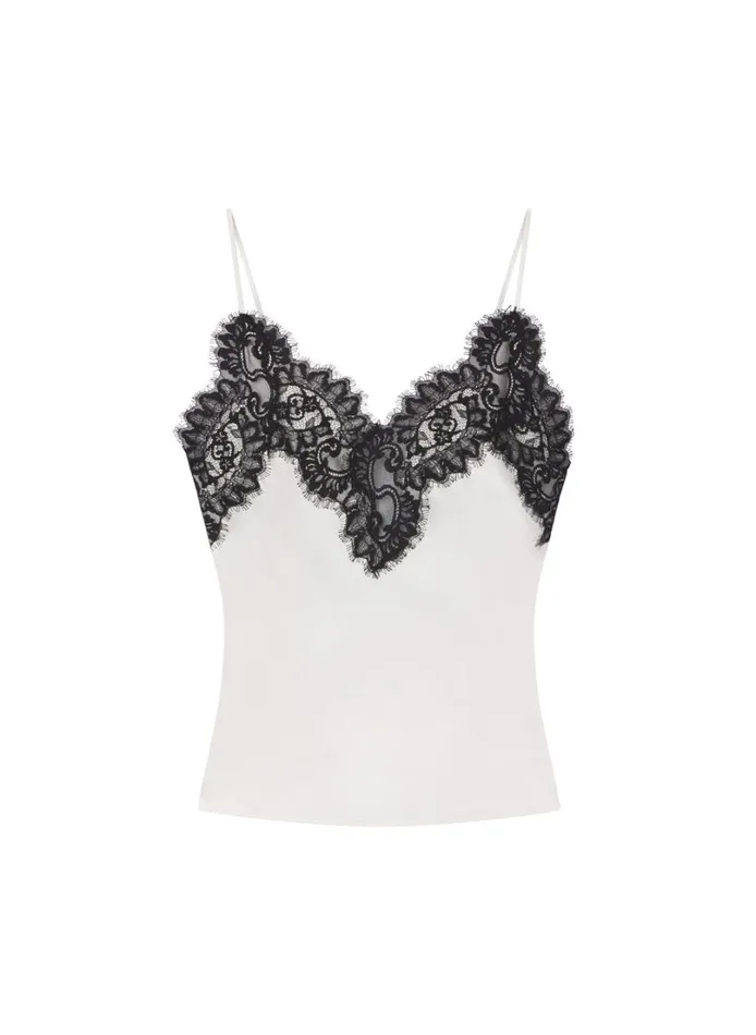 Women Tops ALC Lennon Satin And Lace Camisole Top Pearlblack