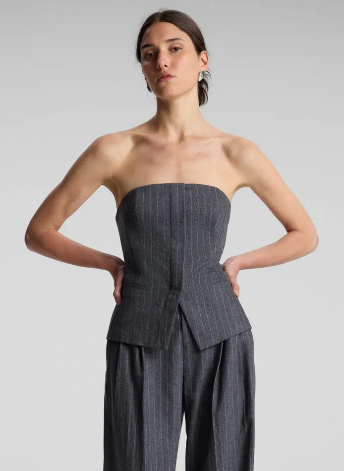 Women Tops ALC Renee Strapless Wool Cashmere Pinstripe Top Grey Melange