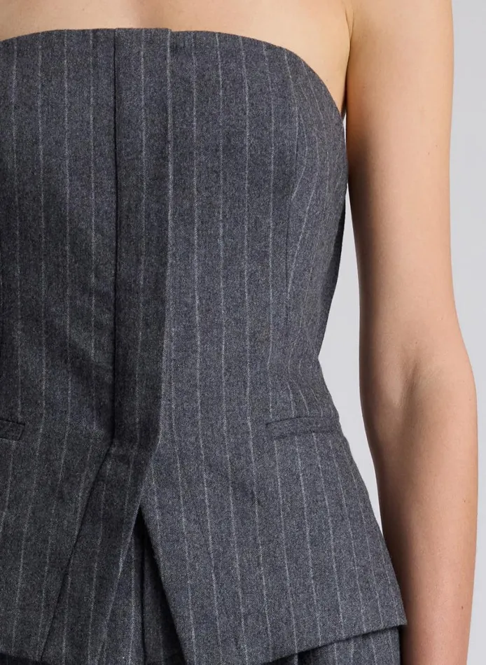 Women Tops ALC Renee Strapless Wool Cashmere Pinstripe Top Grey Melange