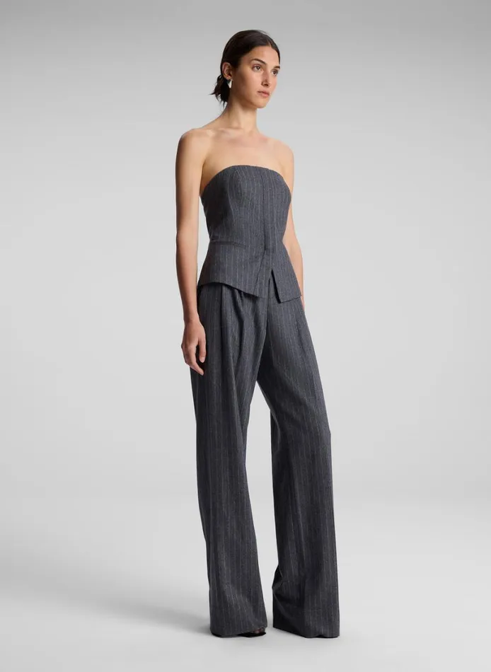 Women Tops ALC Renee Strapless Wool Cashmere Pinstripe Top Grey Melange