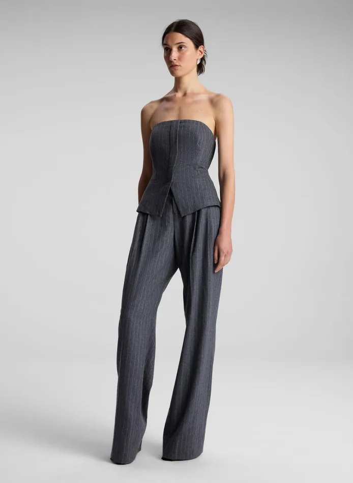 Women Tops ALC Renee Strapless Wool Cashmere Pinstripe Top Grey Melange