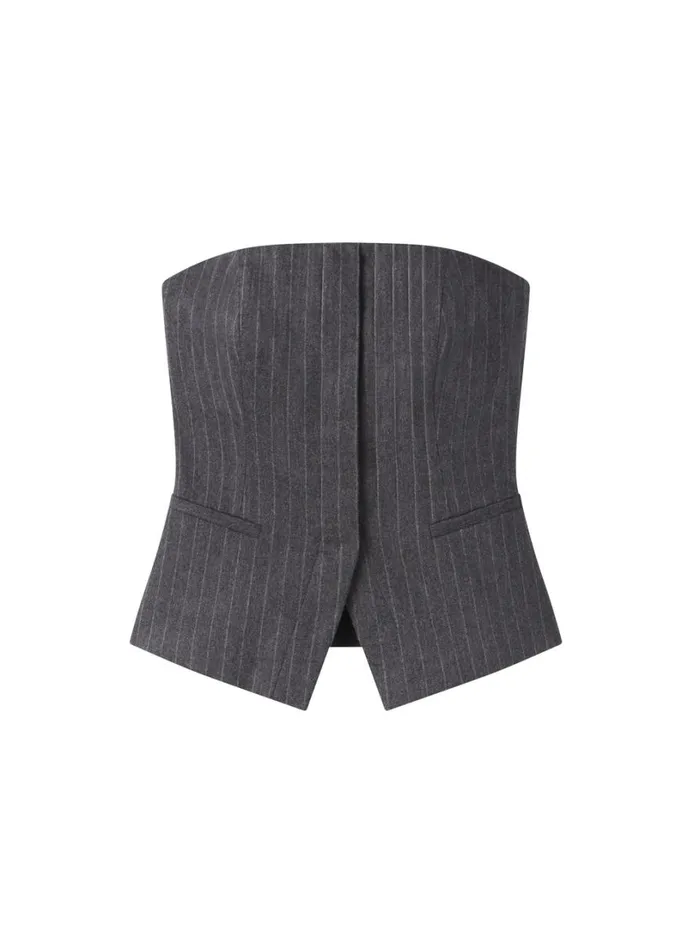 Women Tops ALC Renee Strapless Wool Cashmere Pinstripe Top Grey Melange