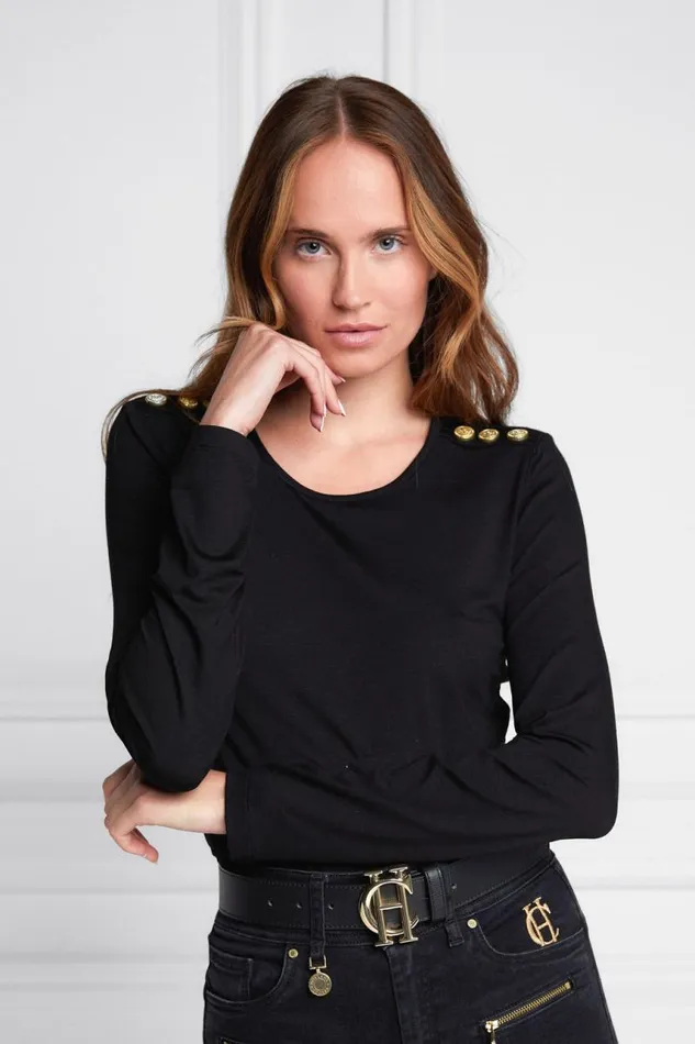 Women Tops Holland Cooper Long Sleeve Crew Neck Tee Black