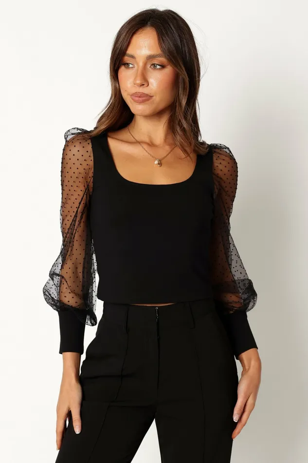 Women Tops Petal and Pup Wesson Sheer Sleeve Top Black