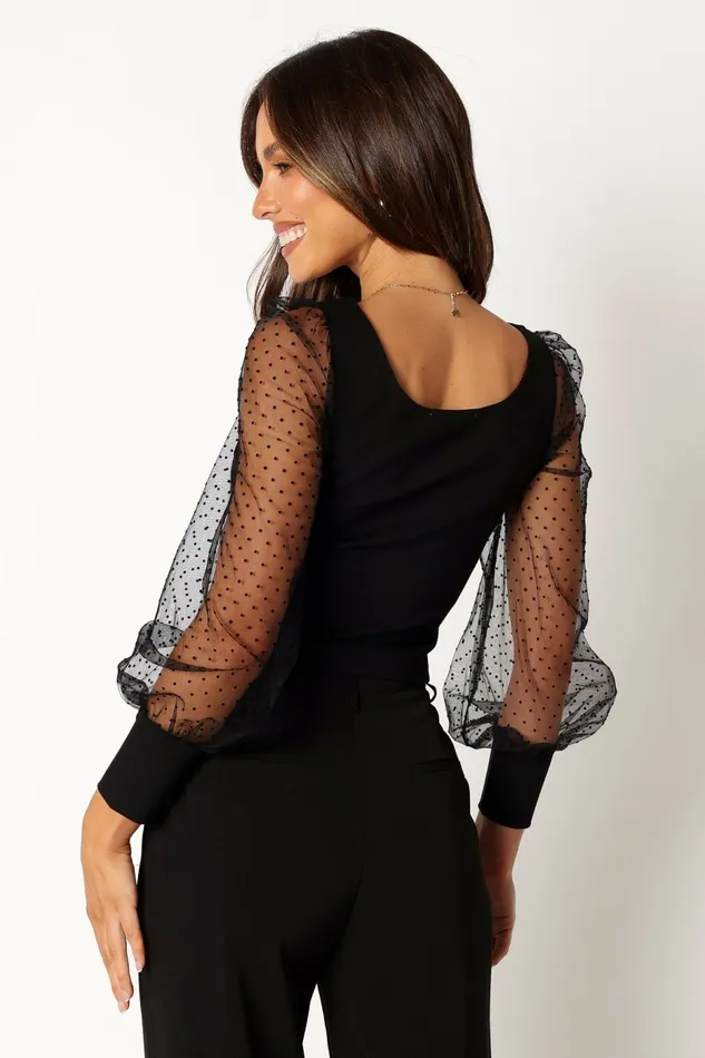 Women Tops Petal and Pup Wesson Sheer Sleeve Top Black