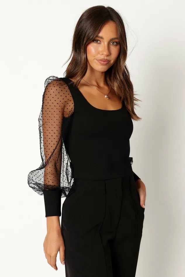 Women Tops Petal and Pup Wesson Sheer Sleeve Top Black