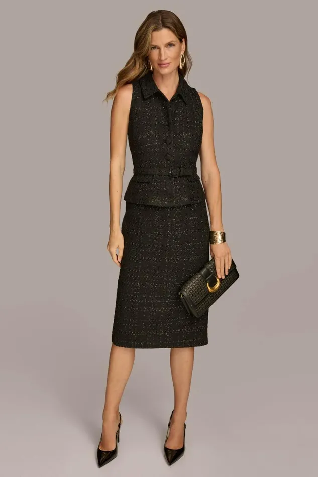 Women TWEED JACKET DRESS Black Donna Karan New York Dresses And Jumpsuits