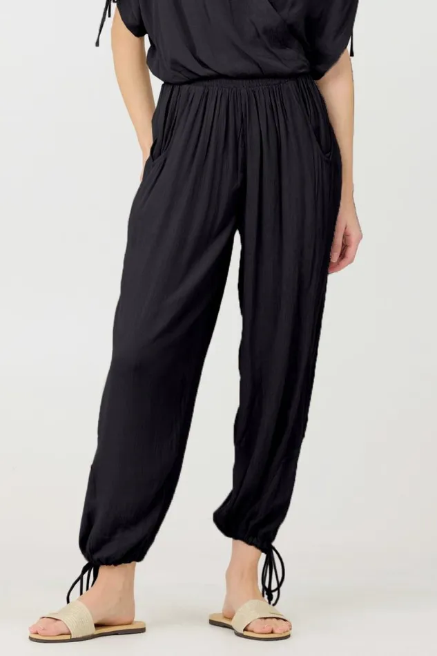 Women Vintage Havana All Bottoms Black Rayon Crinkle Bottom Pants Black