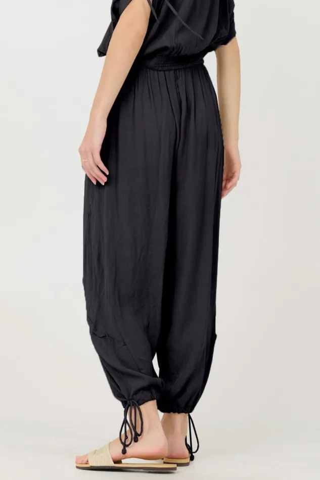 Women Vintage Havana All Bottoms Black Rayon Crinkle Bottom Pants Black