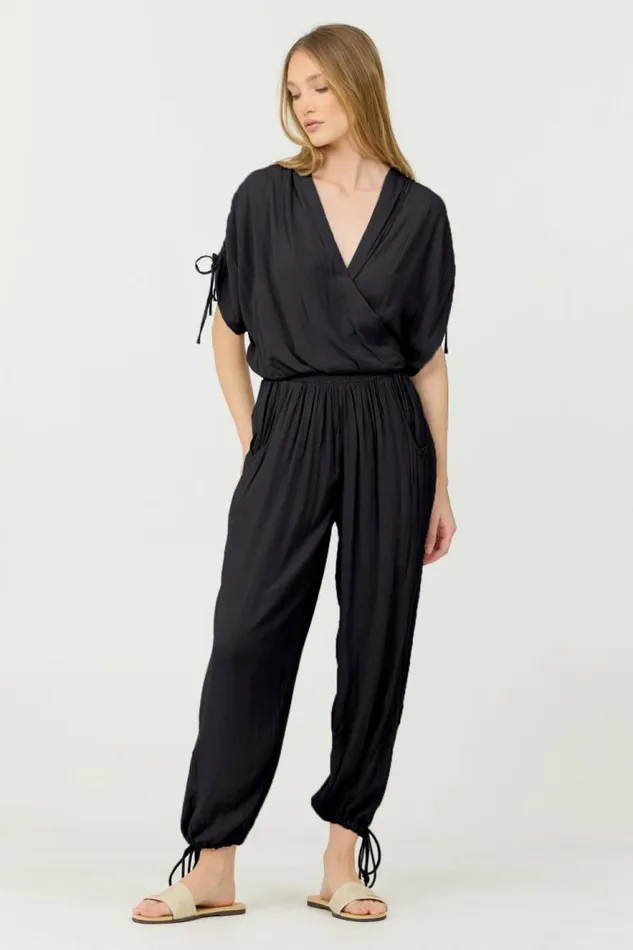 Women Vintage Havana All Bottoms Black Rayon Crinkle Bottom Pants Black