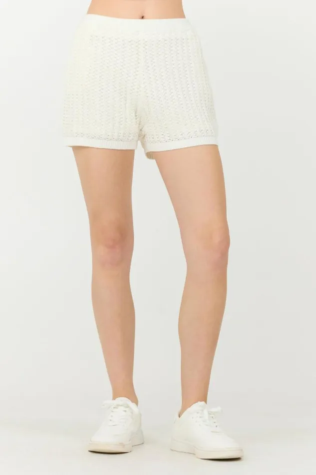 Women Vintage Havana All Bottoms White Open Crochet Shorts White