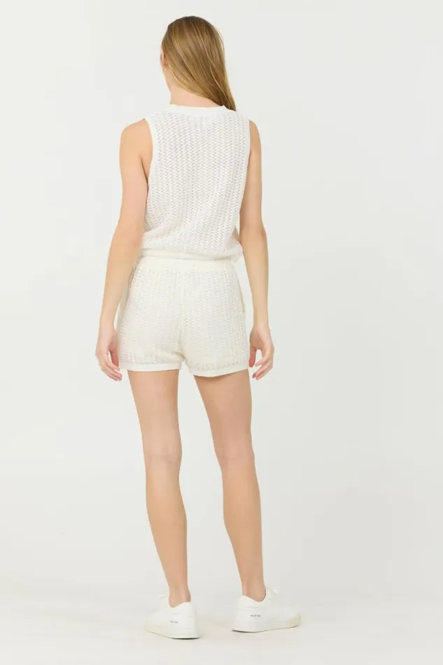 Women Vintage Havana All Bottoms White Open Crochet Shorts White