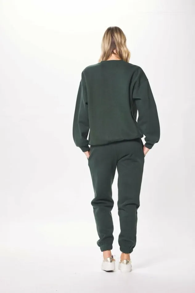 Women Vintage Havana Hoodies Deep Emerald Green Proweave Crewneck Sweatshirt Deep Emerald Green