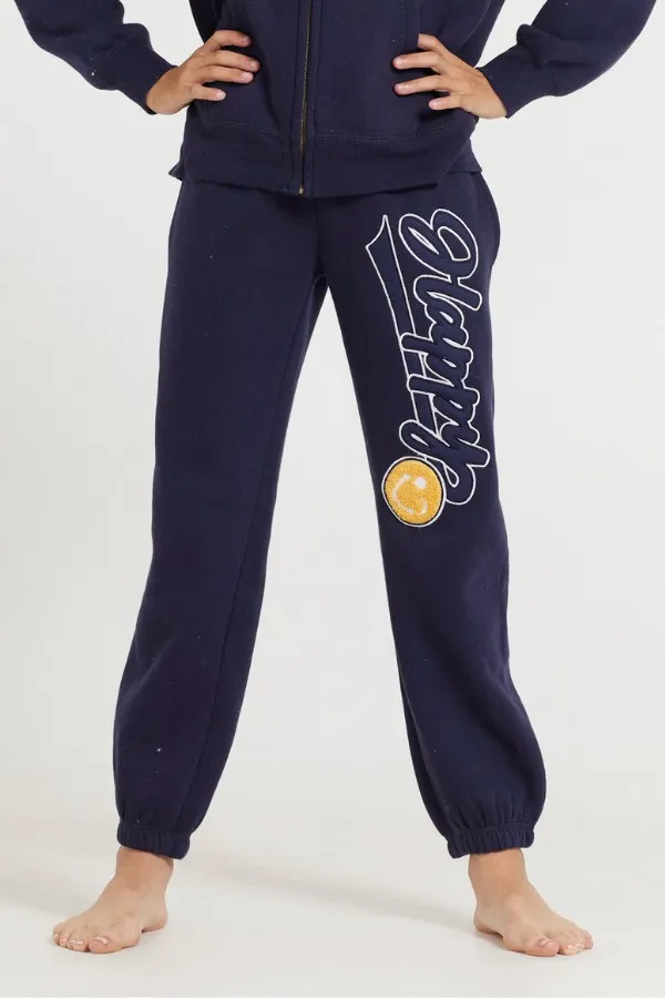 Women Vintage Havana Kids Tops Kids Navy Jogger With Happy Smile Patch Navy