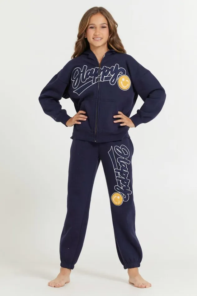 Women Vintage Havana Kids Tops Kids Navy Jogger With Happy Smile Patch Navy