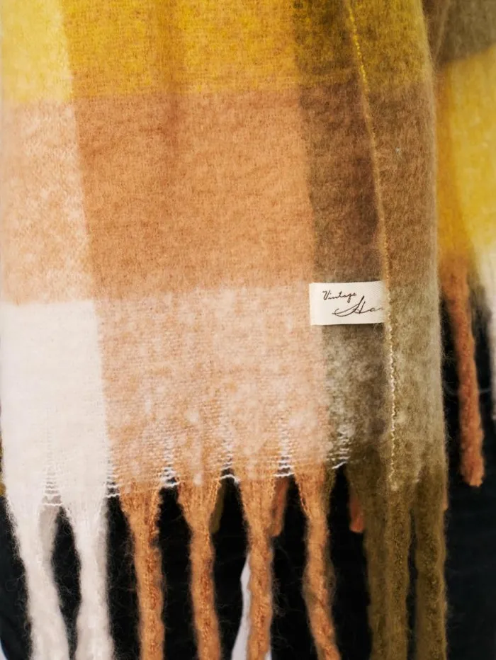 Women Vintage Havana Scarf Ruanas CHECK BRUSH TASSEL SCARF 8211 YELLOW Yellow Women Vintage Havana Scarf Ruanas CHECK BRUSH TASSEL SCARF 8211 YELLOW Yellow