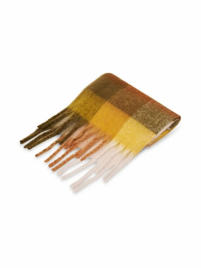 Women Vintage Havana Scarf Ruanas CHECK BRUSH TASSEL SCARF 8211 YELLOW Yellow Women Vintage Havana Scarf Ruanas CHECK BRUSH TASSEL SCARF 8211 YELLOW Yellow