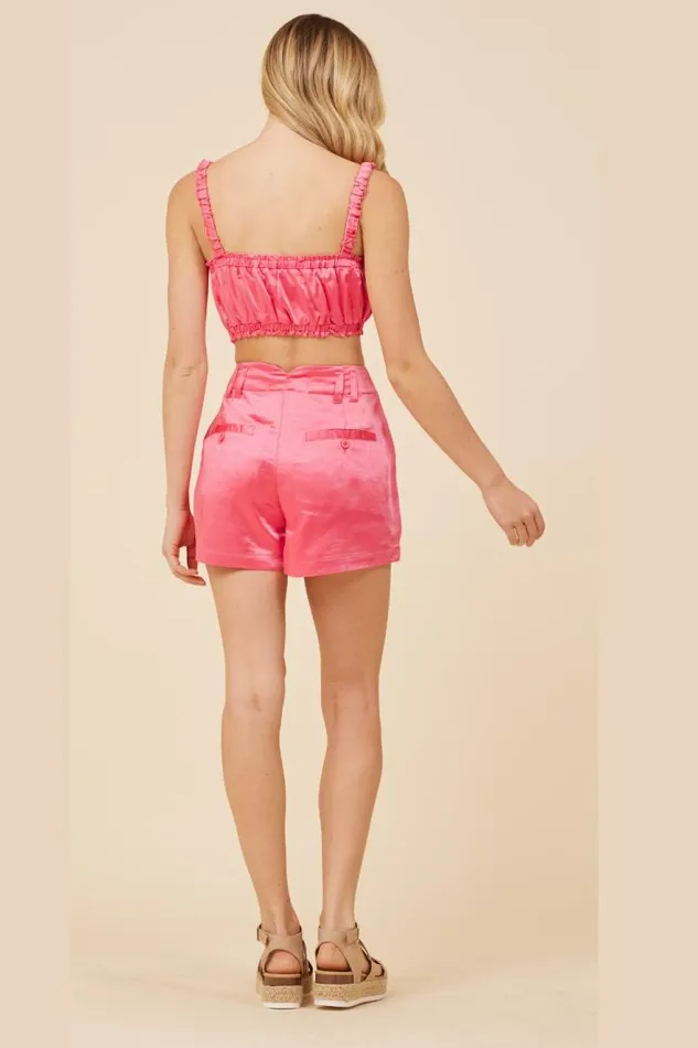 Women Vintage Havana Shorts Hot Pink Heavy Satin Shorts Hot Pink